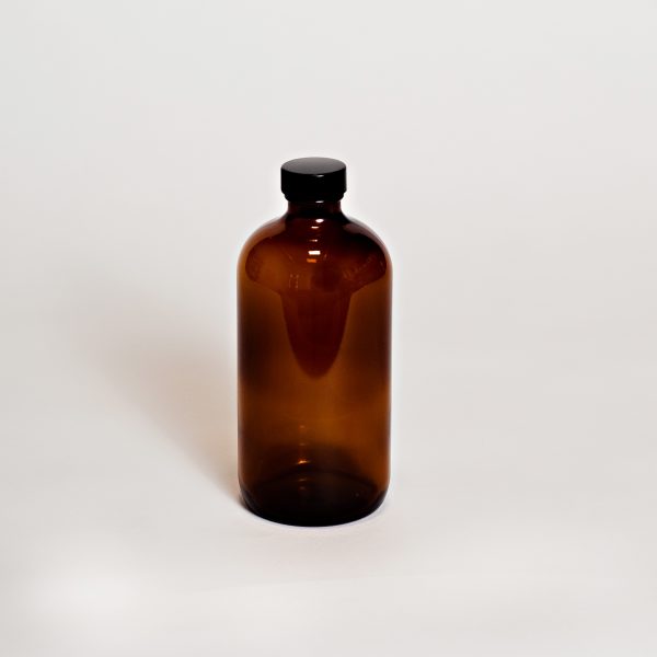 16oz Glass Boston Round Bottle Refillable with Black cap - Zero Waste Shop Winnipeg