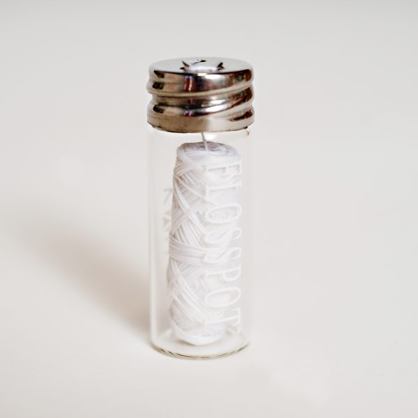 100% Biodegradable Pure Silk Dental Floss in Glass Jar by KMH Floss -zero waste shop Winnipeg