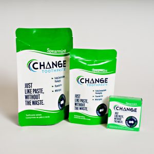 Spearmint Toothpaste Tablets in Compostable pouch by Change - Zero Waste Shop Winnipeg