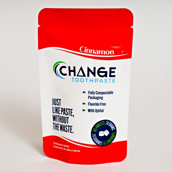 Cinnamon Toothpaste Tablets in Compostable pouch by Change - Zero Waste Shop Winnipeg