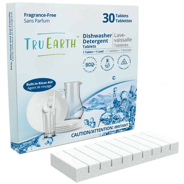 Tru Earth Plastic Free Dishwasher Tablets 30 tablets in a cardboard box - Zero Waste Shop Winnipeg